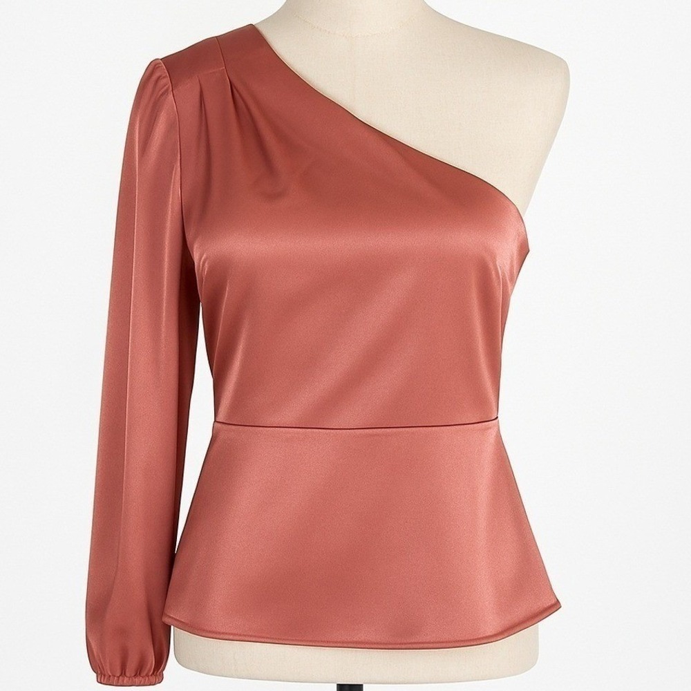Lulus‎ One Shoulder Top Women XS Rust Rose Gold Satin Cocktail NWT Bronze Top